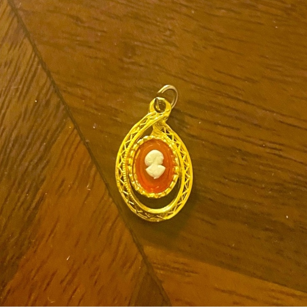 Vintage-Inspired Gold and Orange Cameo Necklace